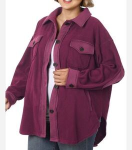 ZENANA Dark‎ Plum Button Front Collared Casual Jacket With Chest Pockets 2X